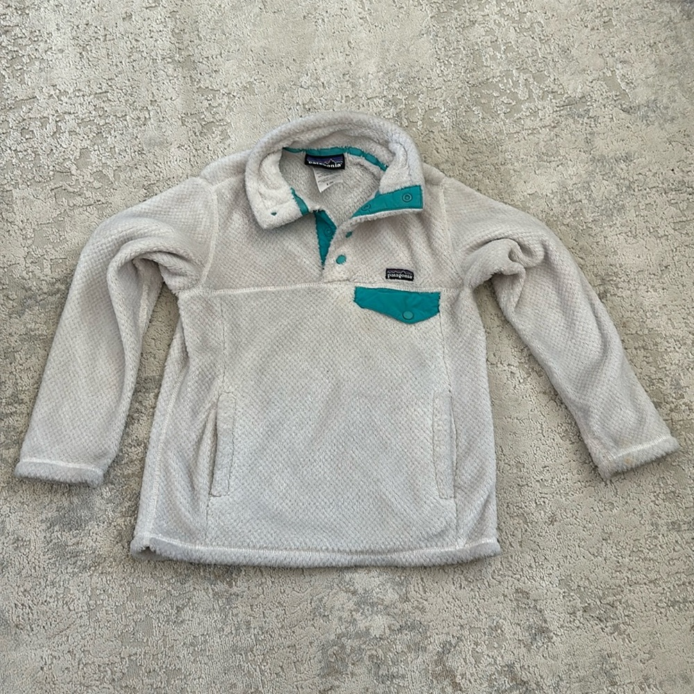 Patagonia Sweaters | Patagonia 1/4 Snap Pullover Fleece White Youth Size Small 8